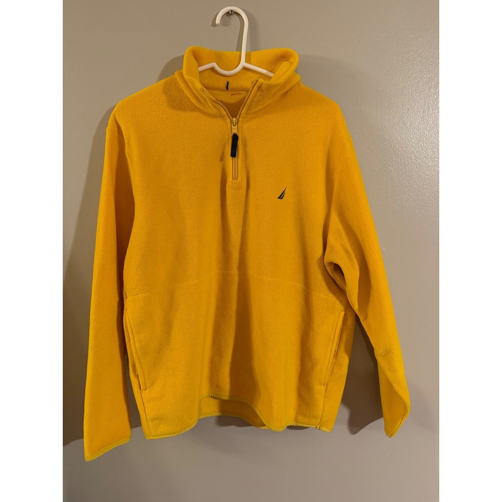 Nautica Mens Quarter Zip Fleece Pullover Jacket Mustard Yellow Logo L